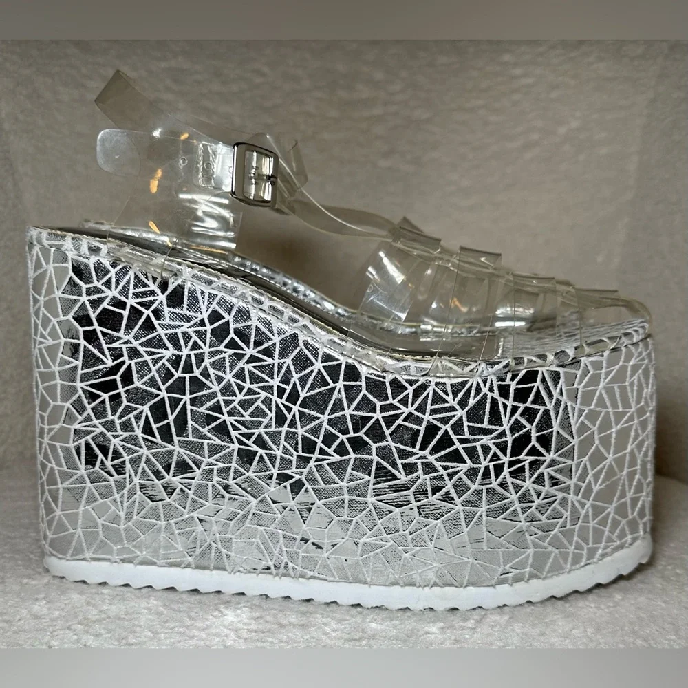 Lemon Drop‎ by Privileged Dolls Kill platform sandals silver white clear 7.5 8